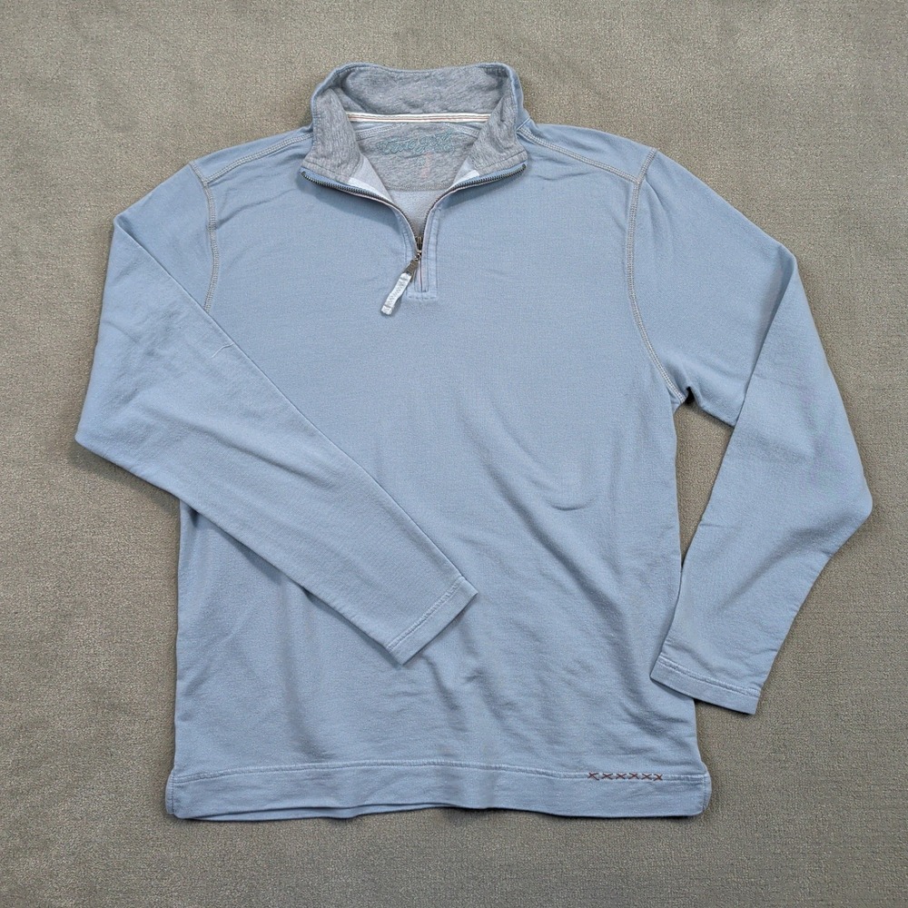 True Grit Pullover Mens Large Light Blue Quarter Zip Tencel Cotton Blend